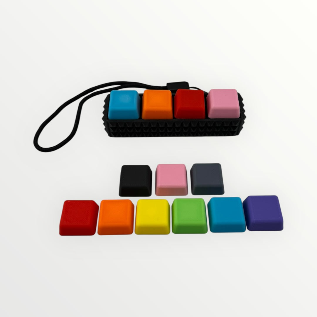 4 Key Spiky Mechanical Keyboard Fidget Clicker Toy Keychain