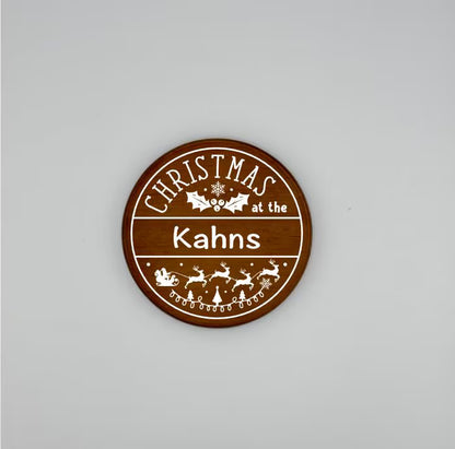 Personalized Christmas Family Crest Wooden Coaster Set