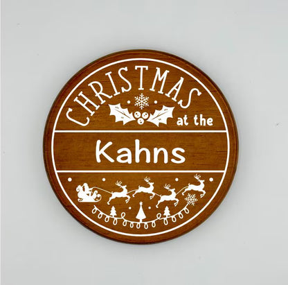 Personalized Christmas Family Crest Wooden Coaster Set