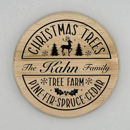 Personalized Christmas Tree Family Crest Wooden Coaster Set