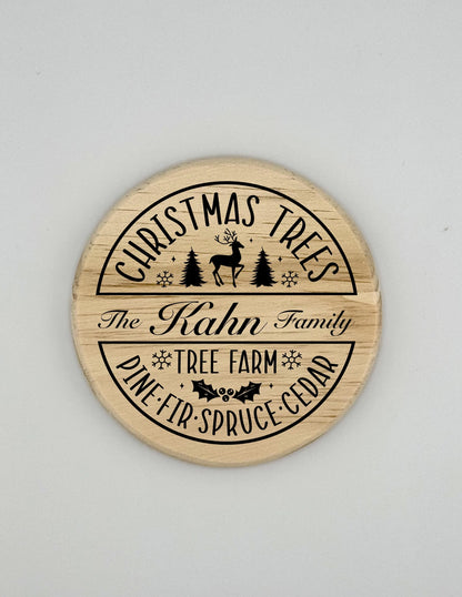 Personalized Christmas Tree Family Crest Wooden Coaster Set