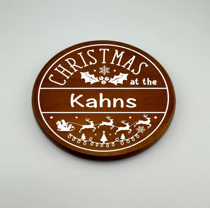 Personalized Christmas Family Crest Wooden Coaster Set
