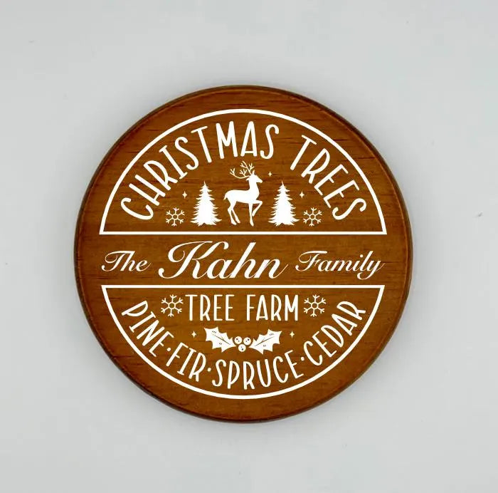Personalized Christmas Tree Family Crest Wooden Coaster Set