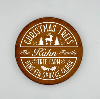 Personalized Christmas Tree Family Crest Wooden Coaster Set